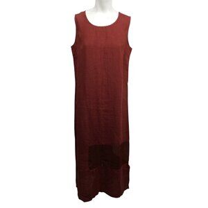 Animale 100% Linen Sleeveless Shift Maxi Dress Size M Rust Sheer Lagenlook Art